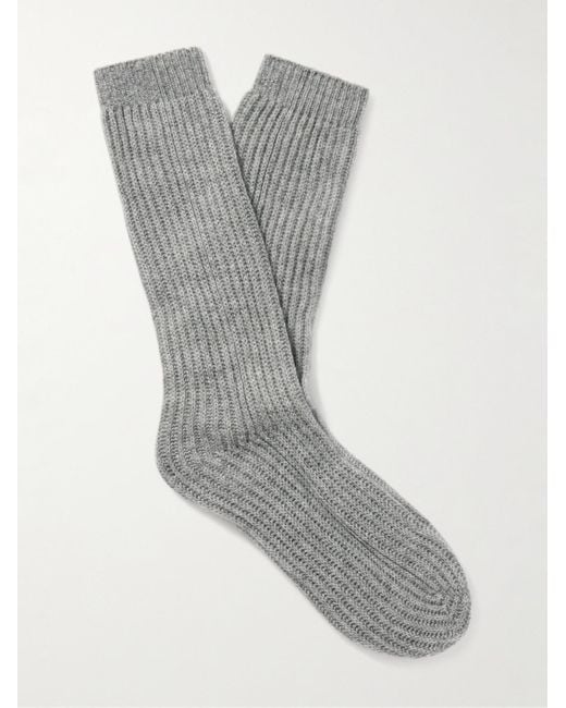 Johnstons Gray Ribbed Cashmere Socks for men