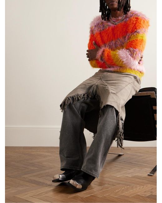 Acne Orange Koeur Slim-fit Striped Faux Fur Sweater for men