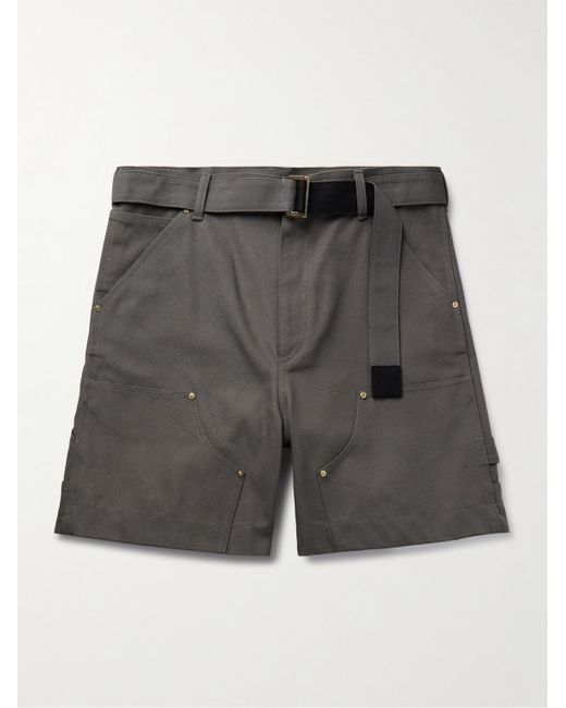 Sacai Gray Carhartt Wip Wide-leg Belted Cotton-canvas Shorts for men