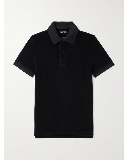 Tom Ford Black Slim-Fit Cotton-Blend Terry Polo Shirt for men