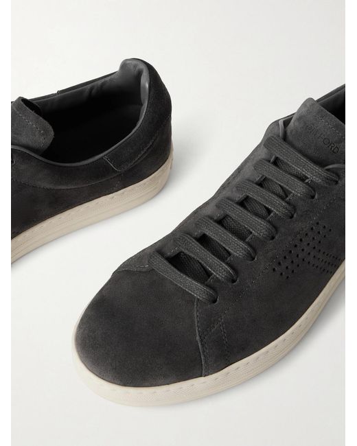 Tom Ford Black Warwick Perforated Suede Sneakers for men