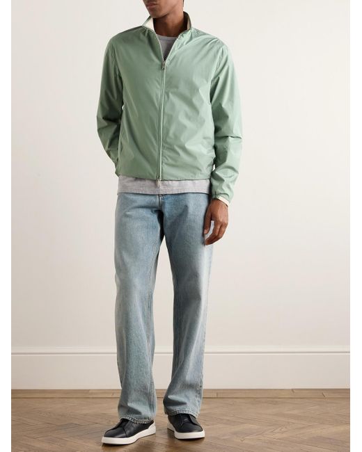 Zegna Green Leather-Trimmed Silk Bomber Jacket for men
