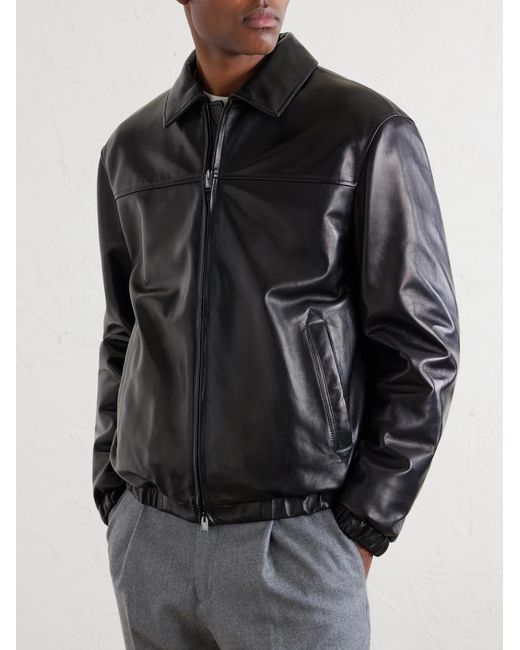 Canali Black Leather Jacket for men