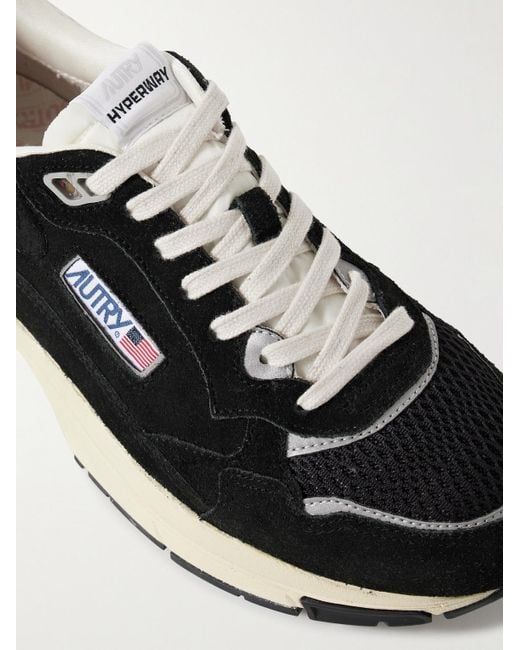Autry Black Hyperway Leather-Trimmed Suede And Mesh Sneakers for men