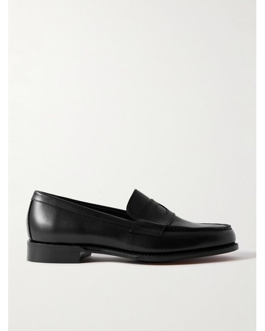 Drake's Black Charles Leather Penny Loafers for men