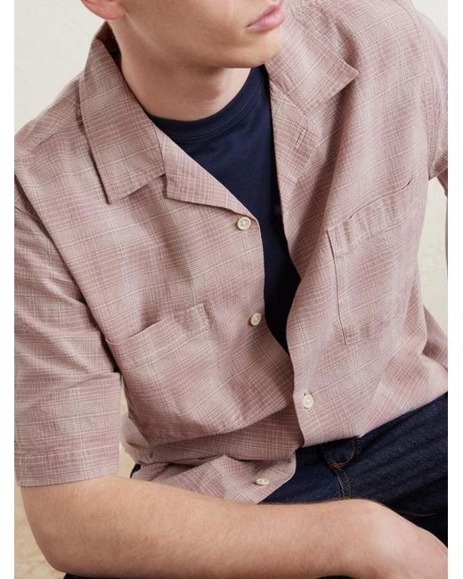 Corridor NYC Pink Convertible-Collar Checked Cotton And Linen-Blend Shirt for men
