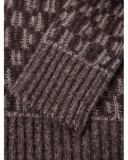 Piacenza 1733 Gray Jacquard-Knit Cashmere-Blend Cardigan for men