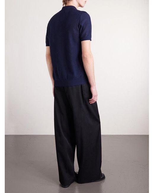 Mr P. Blue Honeycomb-knit Organic Cotton Polo Shirt for men