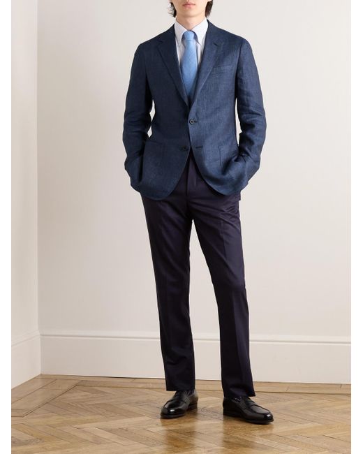 Kingsman Blue Slim-fit Linen Blazer for men
