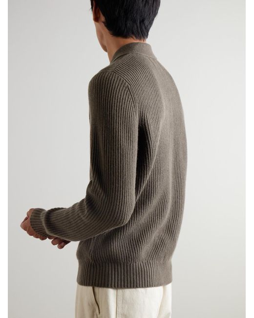 Mr P. Green Ribbed Cashmere Polo Shirt for men