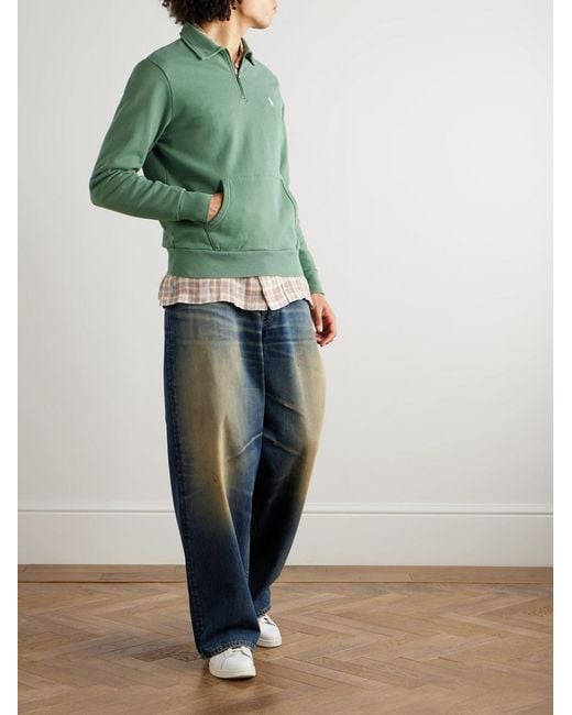 Polo Ralph Lauren Green Slim-Fit Logo-Embroidered Cotton-Jersey Half-Zip Sweatshirt for men