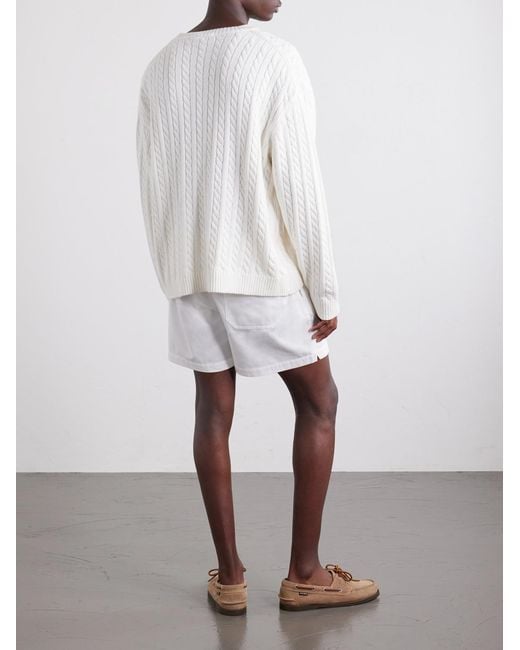 FRAME Natural Logo-Embroidered Cable-Knit Cotton And Wool-Blend Sweater for men