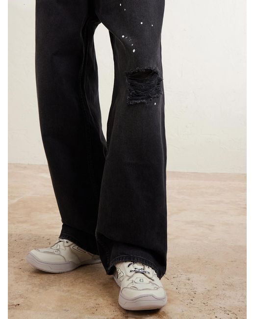 Vetements Blue Paint-splattered Distressed Straight-leg Jeans for men