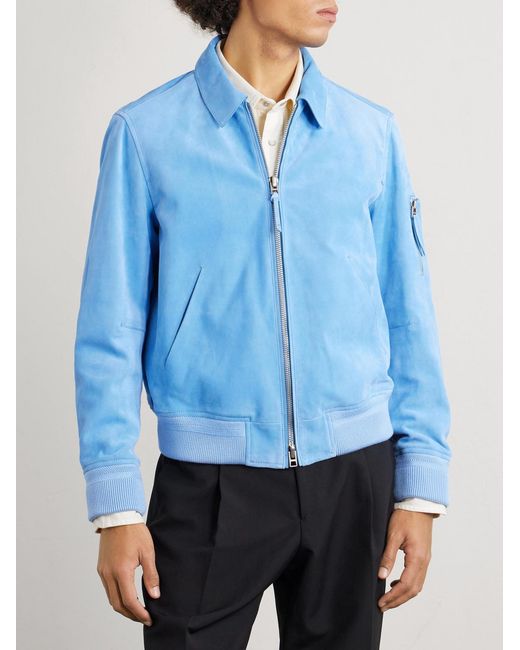 Tom Ford Blue Suede Bomber Jacket for men