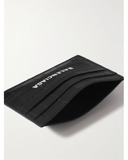 Balenciaga Black Leather Croc-Embossed Card Holder for men