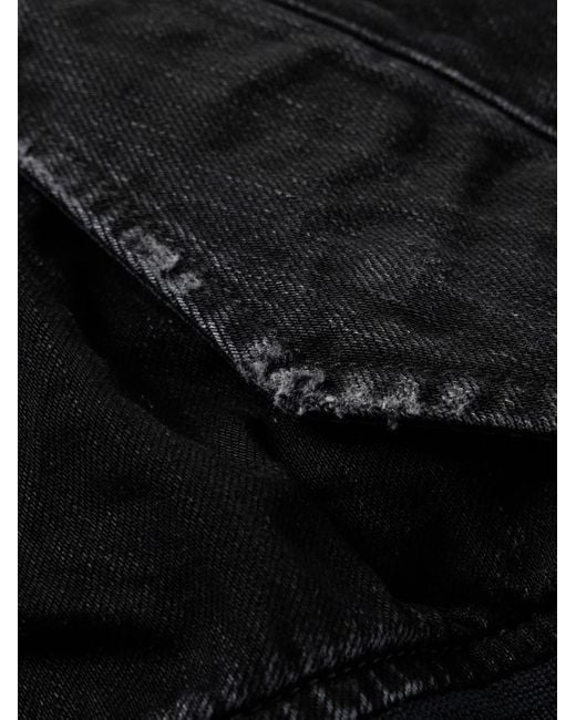 Balenciaga Black Distressed Denim Bomber Jacket for men