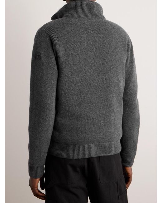 Moncler Gray Slim-fit Logo-appliquéd Shearling-trimmed Wool Down Zip-up Cardigan for men