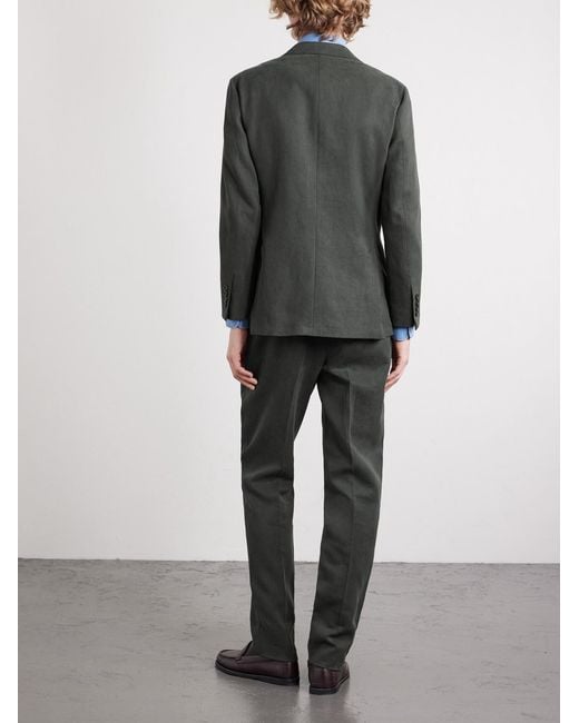Thom Sweeney Gray Double-Breasted Linen Suit for men