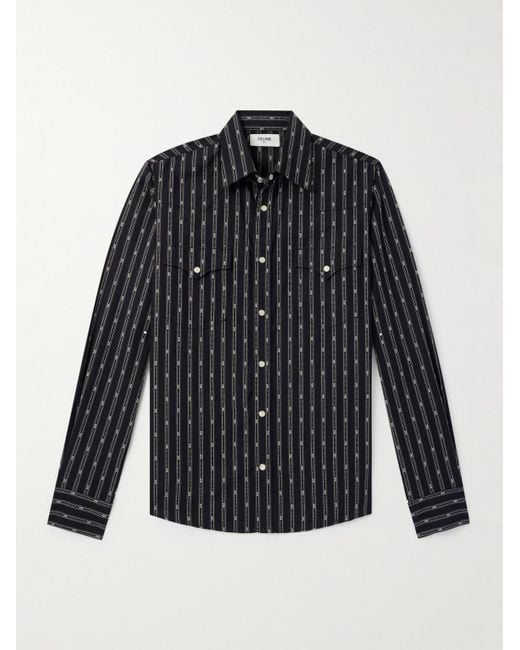 Céline Black Triomphe Slim-Fit Striped Cotton Western Shirt for men