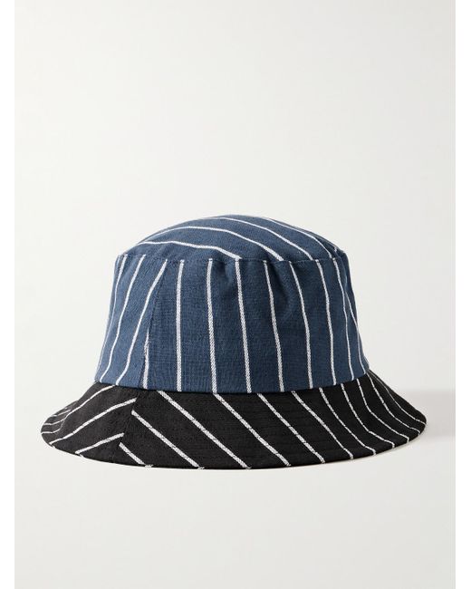 Paul Smith Blue Striped Cotton And Linen-blend Bucket Hat