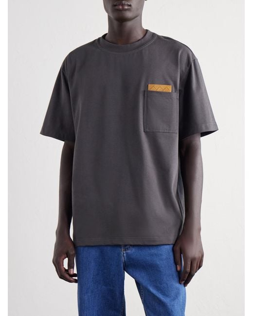 Bottega Veneta Blue Intrecciato Suede-Trimmed Cotton-Jersey T-Shirt for men
