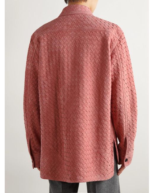Bottega Veneta Pink Intrecciato Suede Overshirt for men