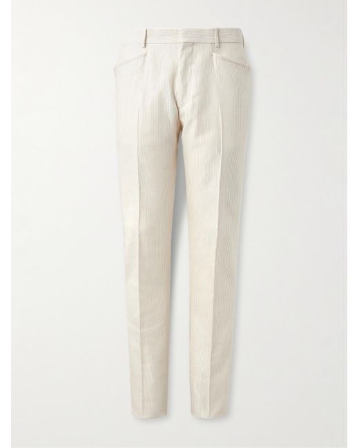 Pantaloni a gamba dritta in velluto a coste di cotone e seta di Tom Ford in Natural da Uomo