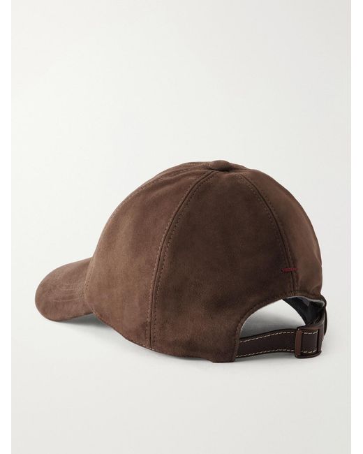 Brunello Cucinelli Brown Logo-Embroidered Suede Cap for men