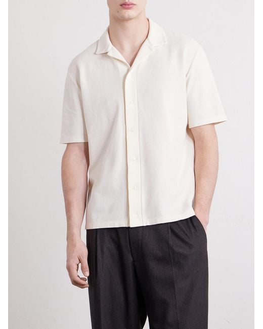 Altea White Jean Camp-Collar Cotton-Piqué Shirt for men