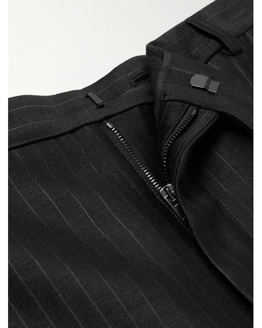 Pantaloni gessati a gamba dritta in misto lana e seta con pinces di Saint Laurent in Black da Uomo