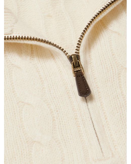 Polo Ralph Lauren Natural Logo-Embroidered Cable-Knit Wool And Cashmere-Blend Half-Zip Sweater for men