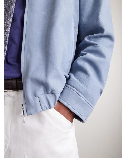 Brunello Cucinelli Blue Suede Blouson Jacket for men