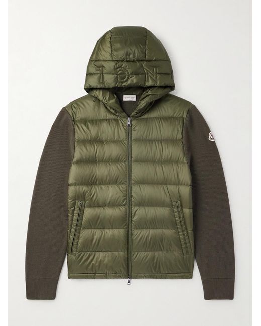 Moncler Green Logo-Appliquéd Wool-Trimmed Quilted Shell Hooded Down Zip-Up Cardigan for men