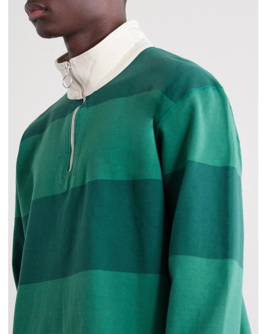 Drake's Green Striped Cotton-Jersey Half-Zip Polo Shirt for men