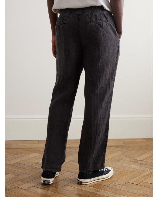 James Perse Blue Straight-Leg Garment-Dyed Linen Drawstring Trousers for men