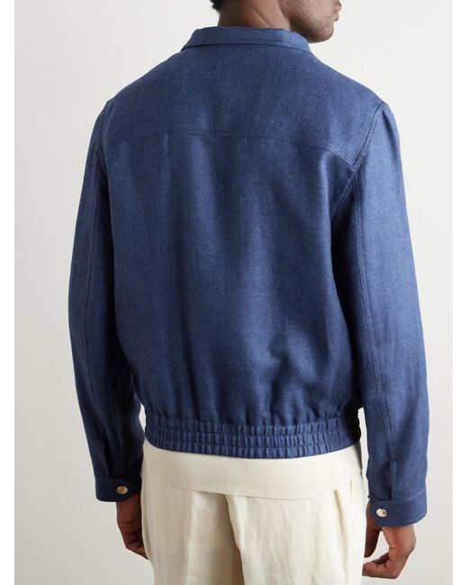 Brunello Cucinelli Blue Linen, Wool And Silk-Blend Bomber Jacket for men