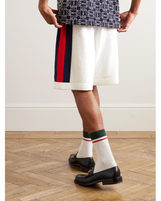 Gucci White Straight-leg Striped Cotton-blend Shorts for men