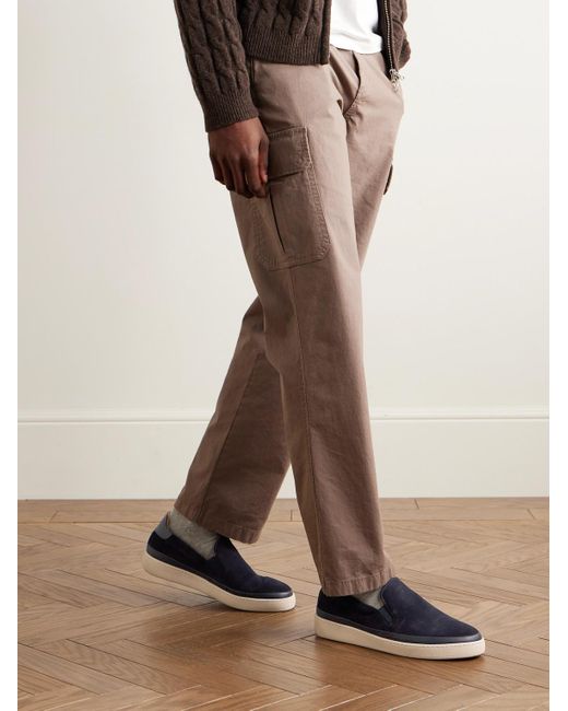 Mulo Blue Leather-Trimmed Suede Slip-On Sneakers for men