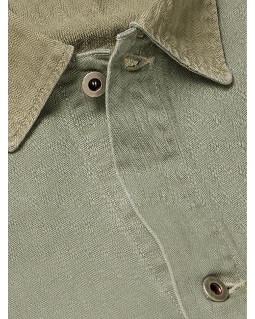 Orslow Green Herringbone Cotton Overshirt for men