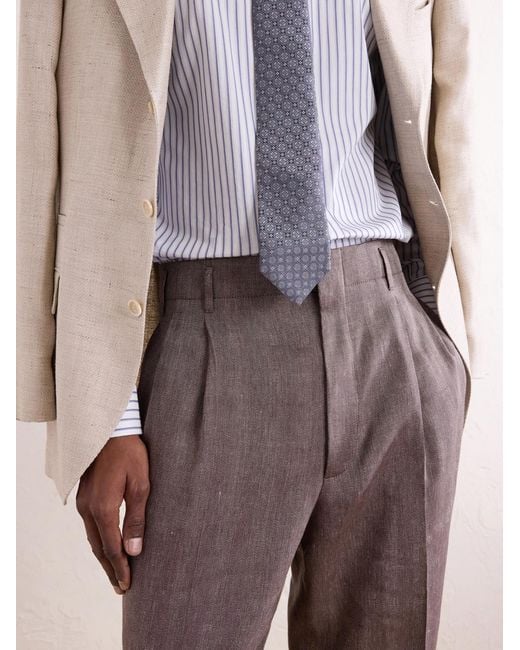 Brunello Cucinelli Gray Straight-leg Pleated Linen And Wool-blend Suit Trousers for men
