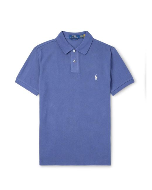 Polo Ralph Lauren Blue Logo-Embroidered Cotton-Piqué Polo Shirt for men