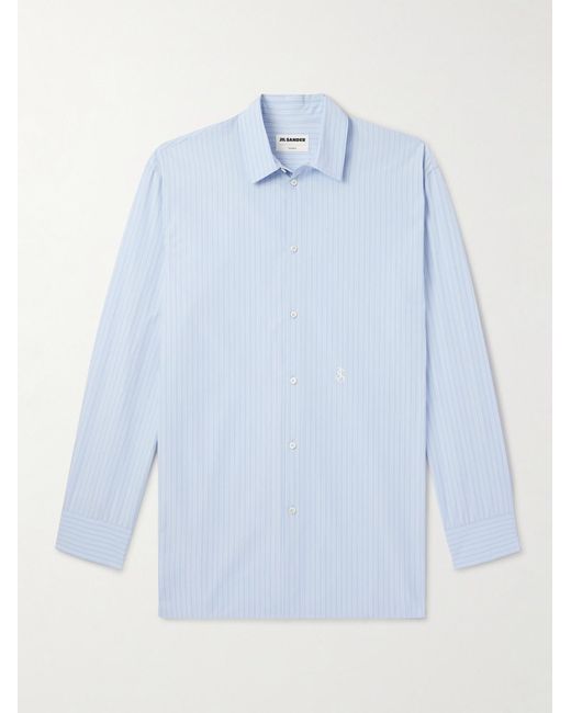 Jil Sander Blue Thursday Logo-Embroidered Striped Cotton-Poplin Shirt for men