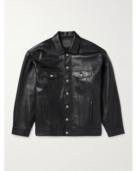 Balenciaga Black Leather Trucker Jacket for men