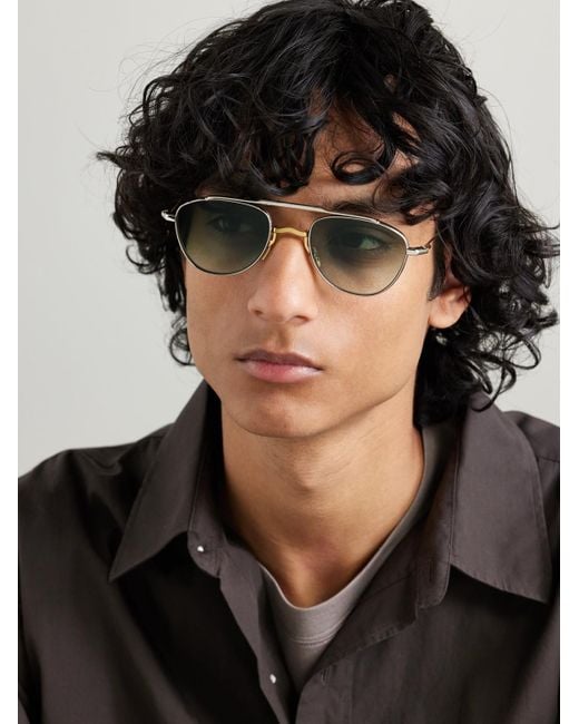 Jacques Marie Mage Flynn silber- und goldfarbene Pilotensonnenbrille in Green für Herren