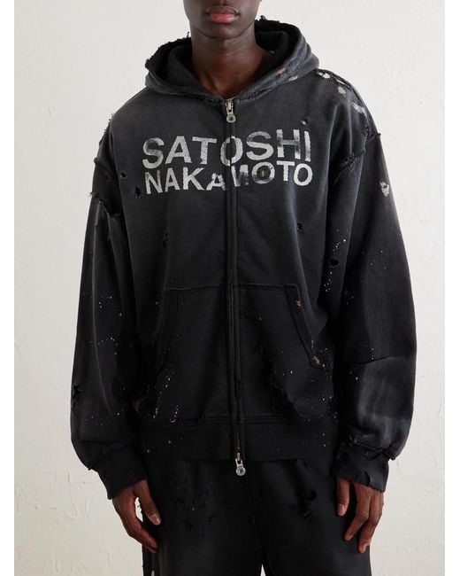 Satoshi Nakamoto Black Luke Logo-Printed Cotton-Fleece Zip-Up Hoodie for men