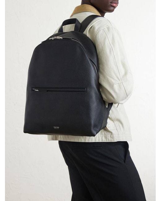 Tom Ford Black Full-Grain Leather Backpack for men