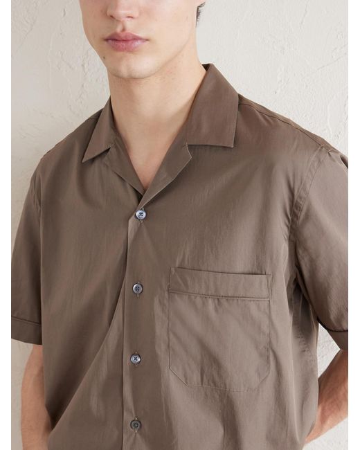 Canali Gray Camp-collar Cotton Shirt for men
