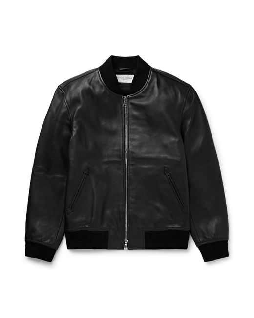 Officine Generale Black Christo Leather Bomber Jacket for men