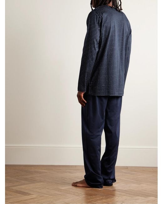 Zimmerli of Switzerland Pyjama aus "Filo di Scozia"-Baumwoll-Jersey mit Streifen in Blue für Herren