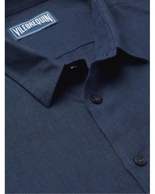 Vilebrequin Blue Caroubis Linen Shirt for men